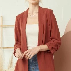 Purple Door Boutique Best Basic Cognac Linen Blazer