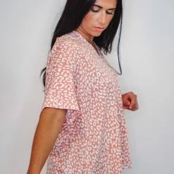 Purple Door Boutique Leopard Print Salmon Boxy Top