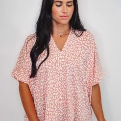 Purple Door Boutique Leopard Print Salmon Boxy Top