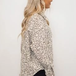Purple Door Boutique Grey Leopard Print Corduroy Shacket