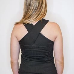 Purple Door Boutique Criss Cross Halter Black Top