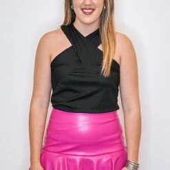 Purple Door Boutique Criss Cross Halter Black Top