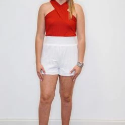 Purple Door Boutique New Arrivals Criss Cross Halter Red Top