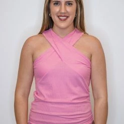 Purple Door Boutique Summer SALE Criss Cross Halter Pink Top