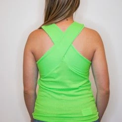 Purple Door Boutique Criss Cross Halter Lime Top