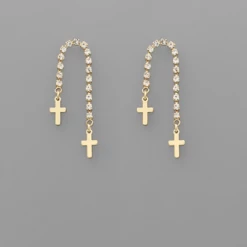 Purple Door Boutique Cross Charm Crystal Arch Earrings Jewelry