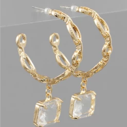 Purple Door Boutique Square Crystal Hoop Earrings Jewelry