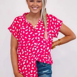 Purple Door Boutique New Arrivals Hey Lady Dalmatian Print Pink Blouse