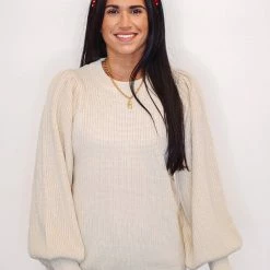 The Purple Door Boutique Mistletoe Kisses Ivory Knit Sweater