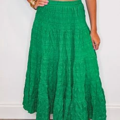 Purple Door Boutique Ruffled Love Green Midi Skirt