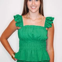 Purple Door Boutique Ruffled Love Green Peplum Top