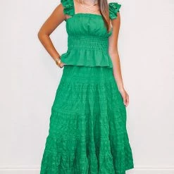 Purple Door Boutique Ruffled Love Green Peplum Top