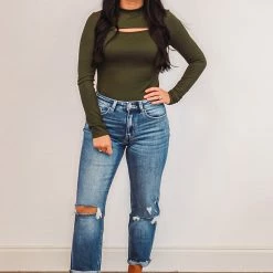 Purple Door Boutique Dark Olive Classic Ribbed Bodysuit