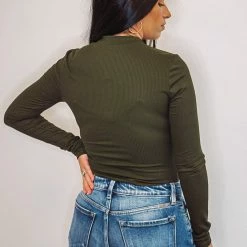 Purple Door Boutique Dark Olive Classic Ribbed Bodysuit