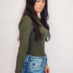 Purple Door Boutique Dark Olive Classic Ribbed Bodysuit
