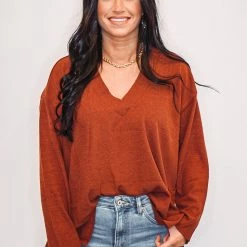 Purple Door Boutique Chilly Nights Rust Knit Top