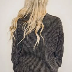The Purple Door Boutique New Arrivals Mineral Washed Charcoal Distressed Sweater