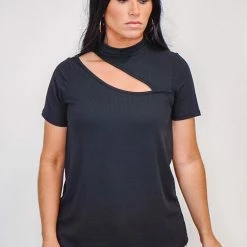 Purple Door Boutique The Ribbed Cut Out Black Top