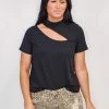 Purple Door Boutique The Ribbed Cut Out Black Top