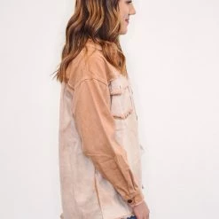 Purple Door Boutique New Arrivals Washed Caramel Lightweight Denim Jacket