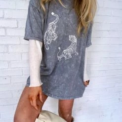Ladies' Distressed Vintage Couture My Tiger Acid Charcoal Tee