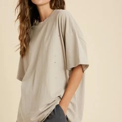 Purple Door Boutique Tops Oversized Distressed Stone Crewneck Tee