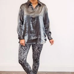 Purple Door Boutique Iridescent Satin Charcoal Top