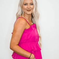 Purple Door Boutique Sunshine Promises Magenta Peplum Top New Arrivals