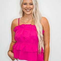 Purple Door Boutique Sunshine Promises Magenta Peplum Top New Arrivals