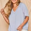 The Purple Door Boutique Comfort Zone Mineral Wash Dusty Blue Top