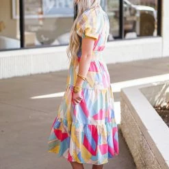 Purple Door Boutique New Arrivals Multicolor Golden Blue Midi Dress