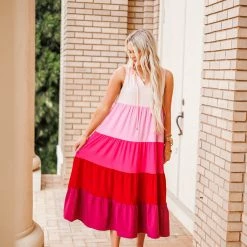 Purple Door Boutique Pink Combo Colorblock Maxi Dress