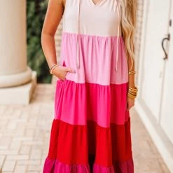 Purple Door Boutique Pink Combo Colorblock Maxi Dress