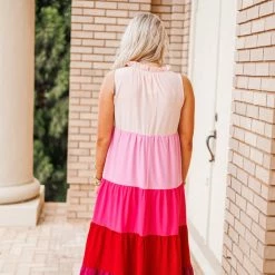 Purple Door Boutique Pink Combo Colorblock Maxi Dress