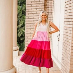 Purple Door Boutique Pink Combo Colorblock Maxi Dress