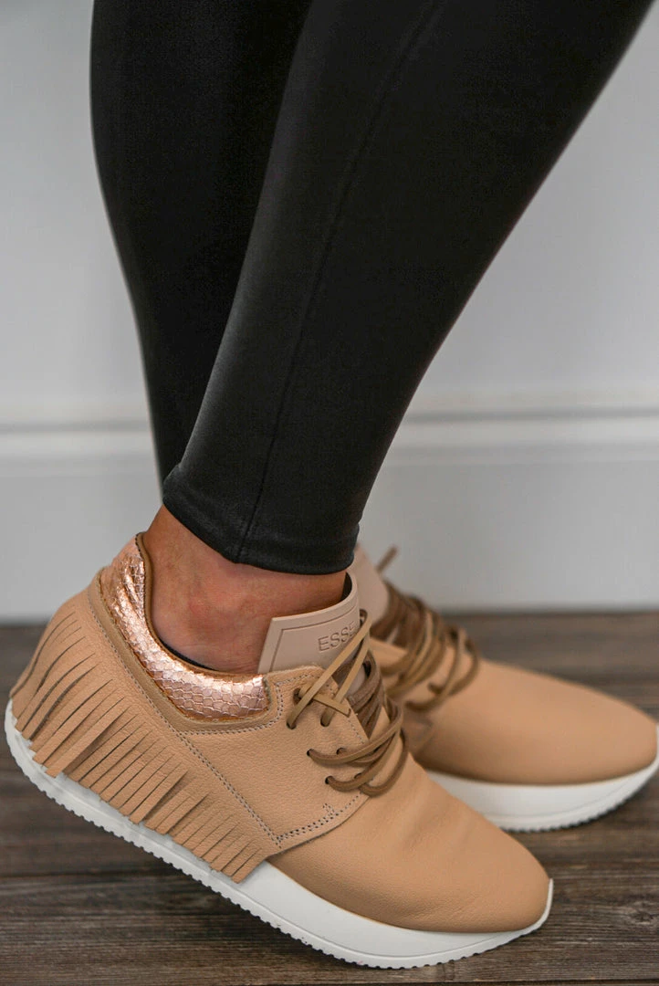 Esseutesse Nude Leather Fringe Sneakers New Arrivals 1 Esseutesse Nude Leather Fringe Sneakers New Arrivals