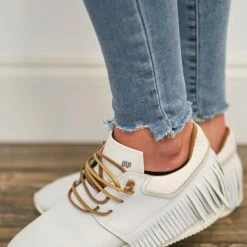 Esseutesse White Leather Fringe Sneakers Shoes