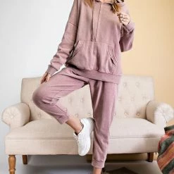 Purple Door Boutique Faded Plum Mineral Washed Joggers New Arrivals