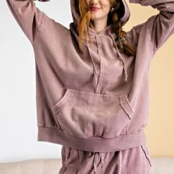 Purple Door Boutique Faded Plum Mineral Washed Hoodie New Arrivals