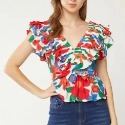 Purple Door Boutique Ladies' Summer Days Floral Peplum Top