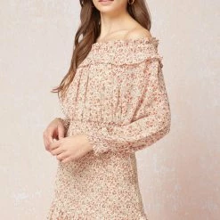 Purple Door Boutique Summer SALE Beautifully Floral Off The Shoulder Smocked Dress