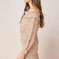 Purple Door Boutique Summer SALE Beautifully Floral Off The Shoulder Smocked Dress