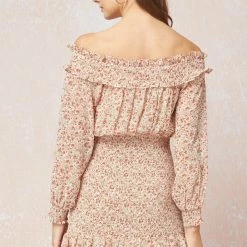 Purple Door Boutique Summer SALE Beautifully Floral Off The Shoulder Smocked Dress