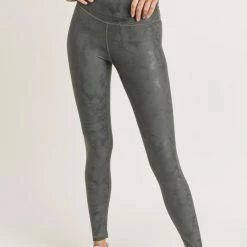 Mono B Athleisure New Arrivals Mono B Gun Metal Metallic Foil Leggings