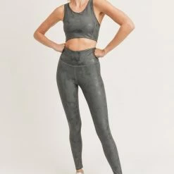 Mono B Athleisure New Arrivals Mono B Gun Metal Metallic Foil Leggings