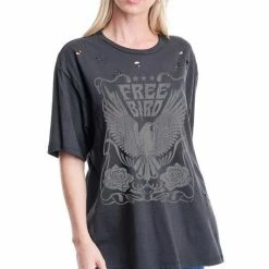 Purple Door Boutique Black Distressed Free Bird Tee New Arrivals