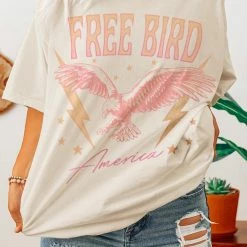 Purple Door Boutique Free Bird Vintage White Graphic Tee