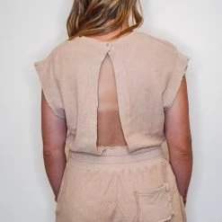 Purple Door Boutique French Terry Romper In Sand New Arrivals