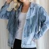 Purple Door Boutique Light Washed Fringe Denim Jacket