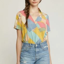 Purple Door Boutique Golden Blue Multicolor Print Bodysuit